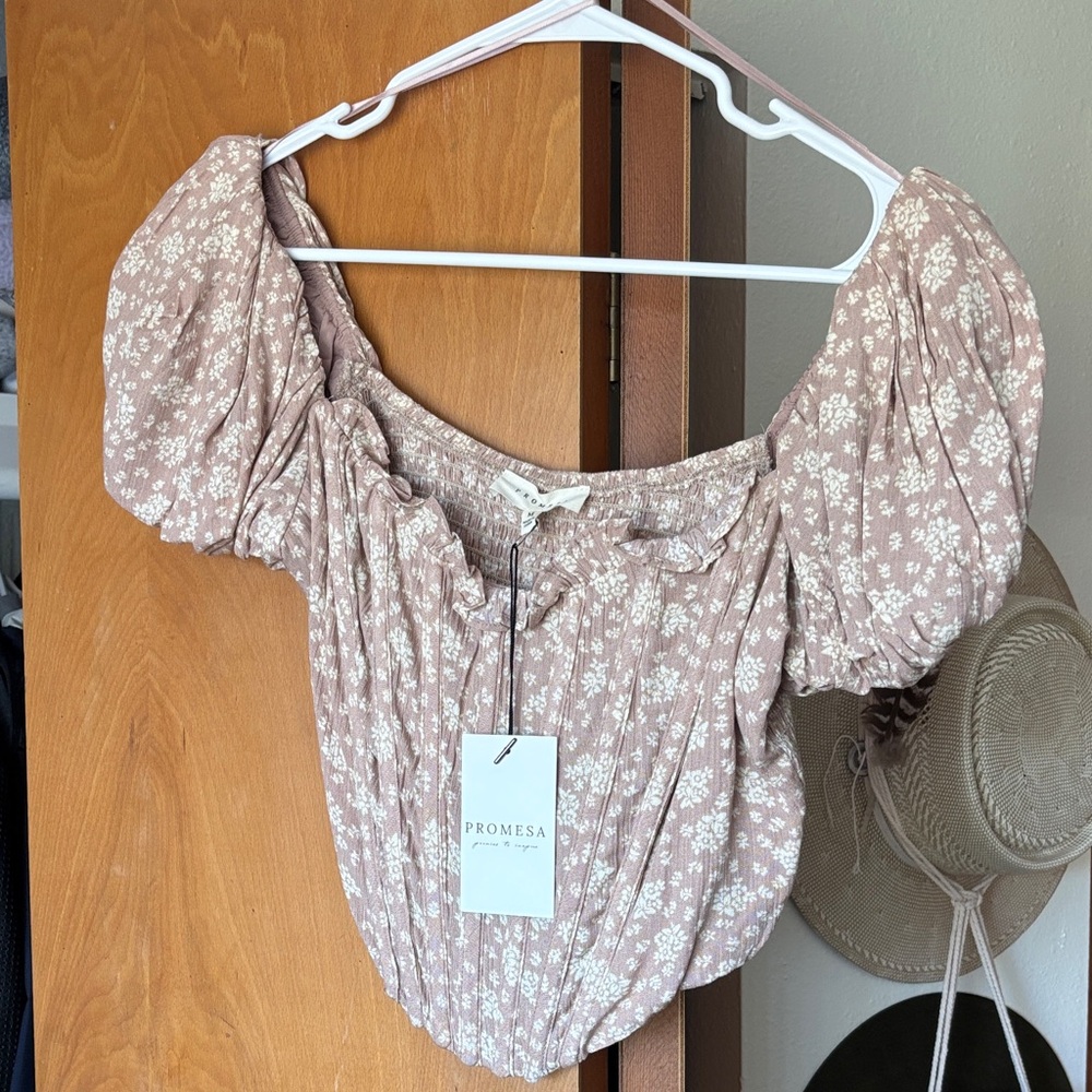 Promesa Floral Puff Sleeve Top - Brown